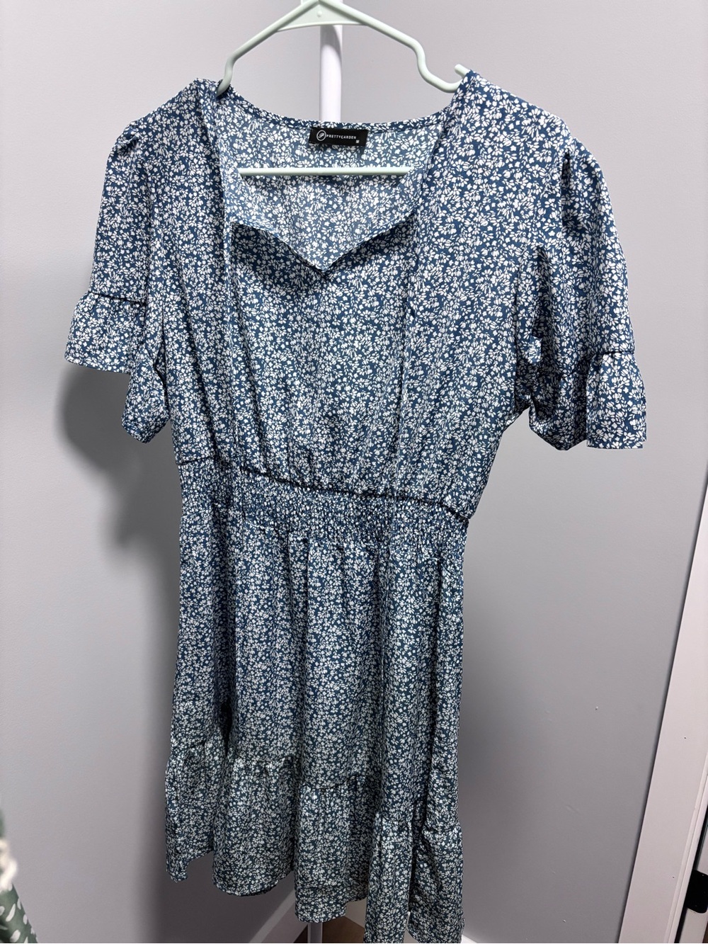 Pretty garden Blue Floral Tiered Mini Dress with Ruffle Sleeves